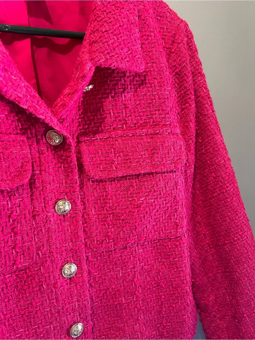 Rachel Zoe Hot Pink Tweed Cropped Blazer - Picture 3 of 3